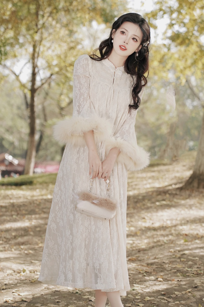 Chinese style plus velvet long sleeve dress