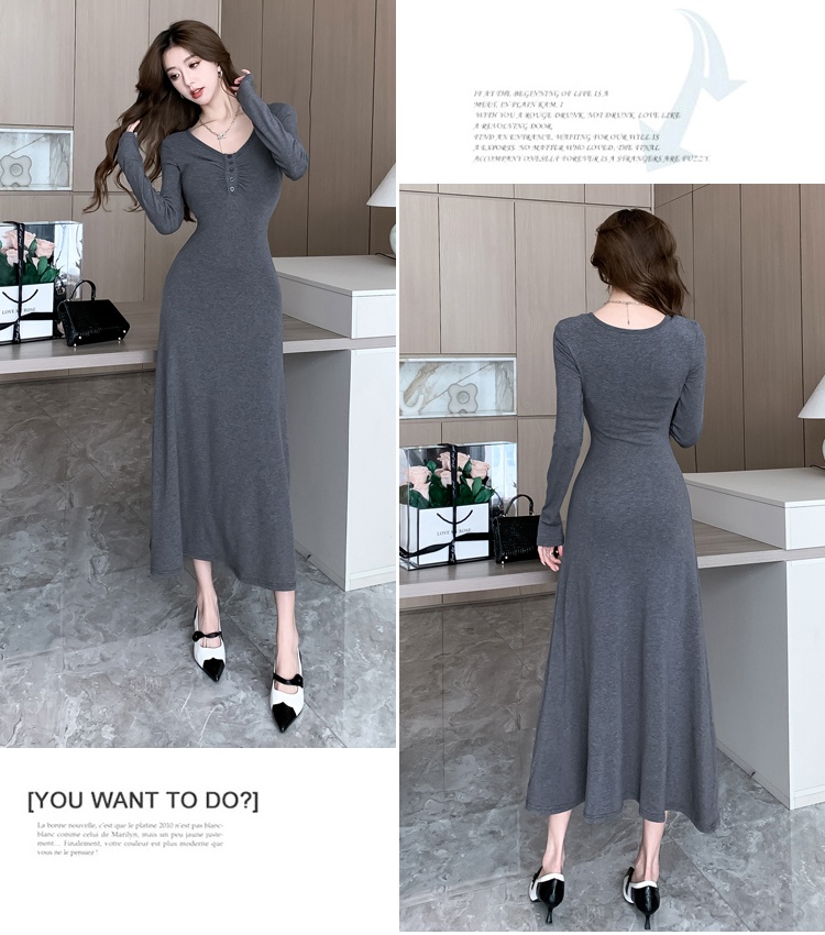 Bottoming Korean style dress pinched waist thin long dress