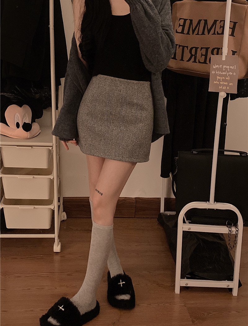 Thick pure package hip slim A-line woolen winter skirt
