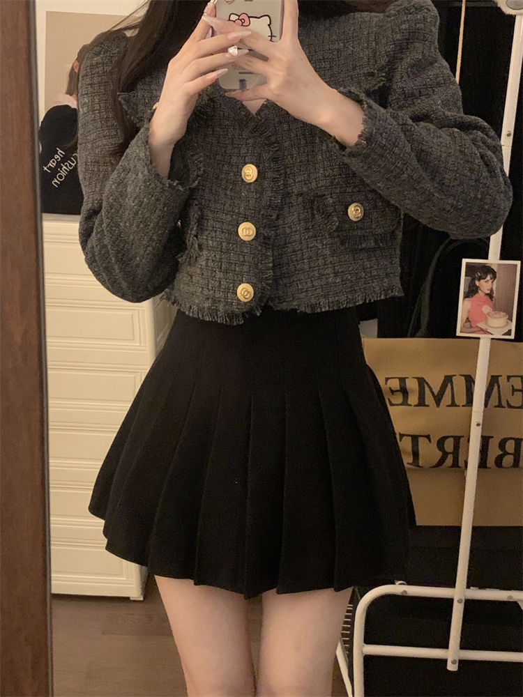 All-match pure skirt pleated woolen short skirt