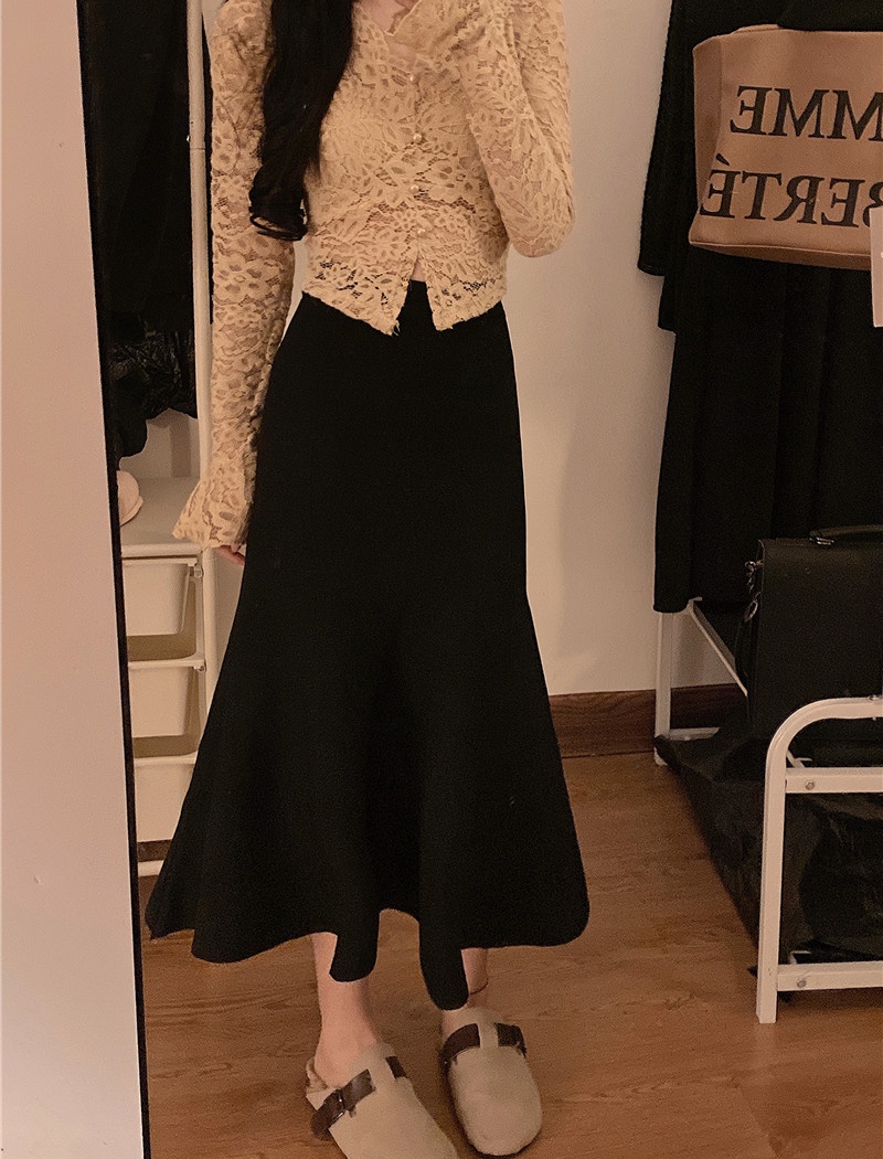High waist long knitted slim skirt for women