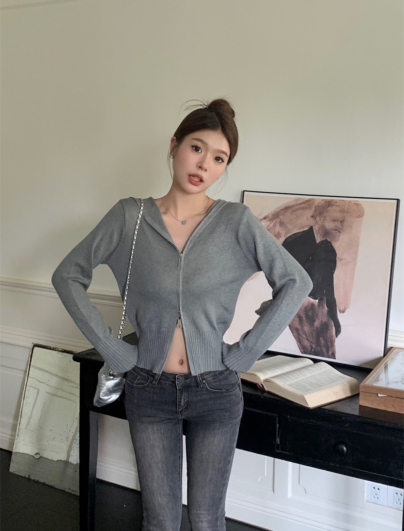 Knitted zip cardigan loose coat for women