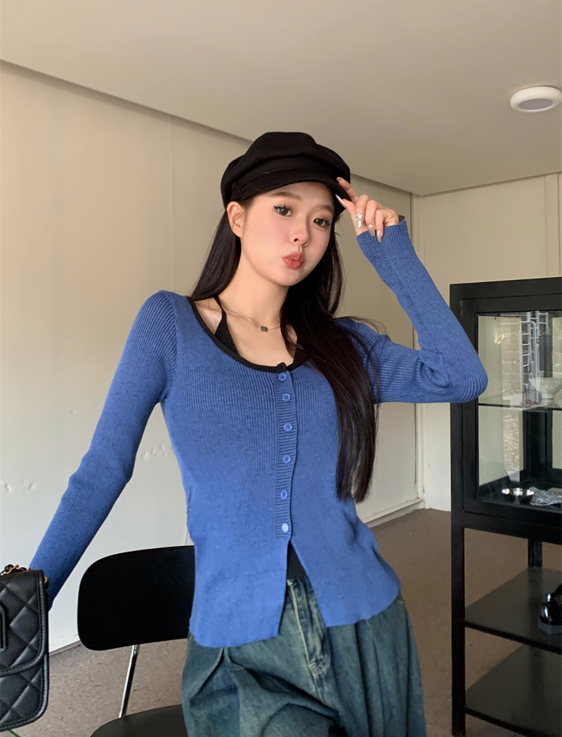Long sleeve sweater Pseudo-two tops for women