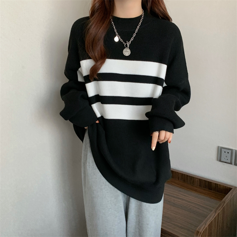 Stripe lazy knitted pullover sweater