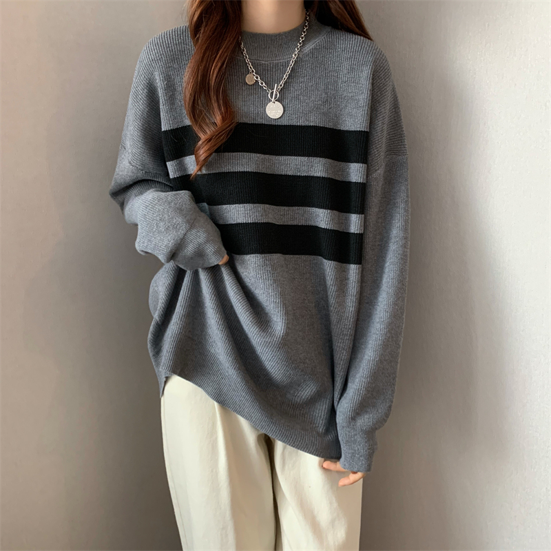 Stripe lazy knitted pullover sweater