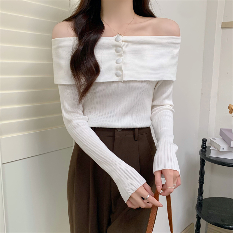 Flat shoulder niche sweater long sleeve slim tops