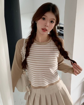 Casual lazy long sleeve sweater stripe round neck T-shirt