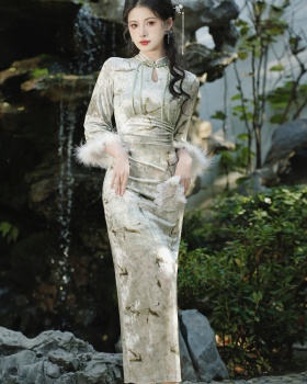 Autumn retro cheongsam Chinese style elmo sleeve dress