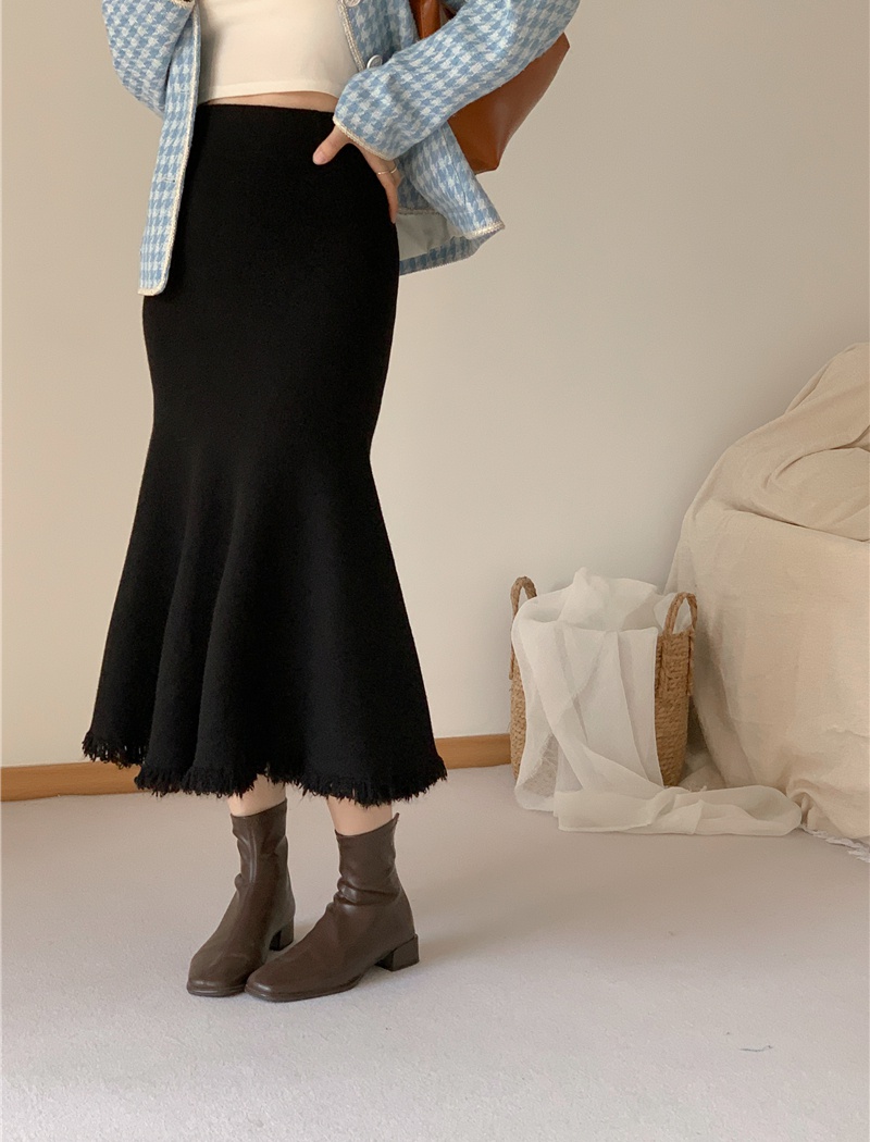 Long Korean style thick high waist package hip slim skirt