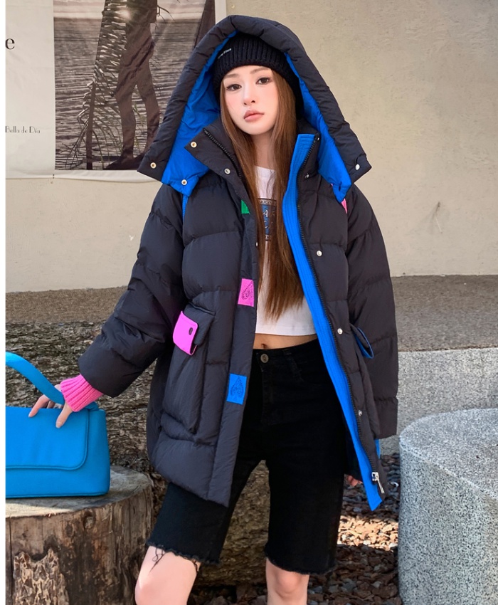 College style embroidery long thick down coat for women