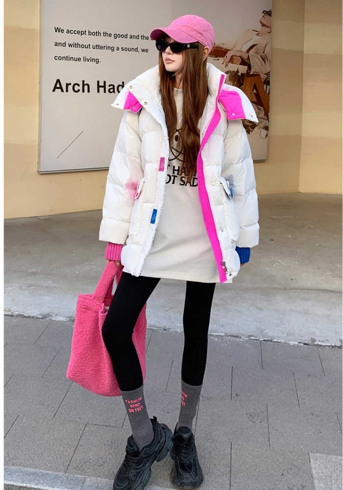 College style embroidery long thick down coat for women