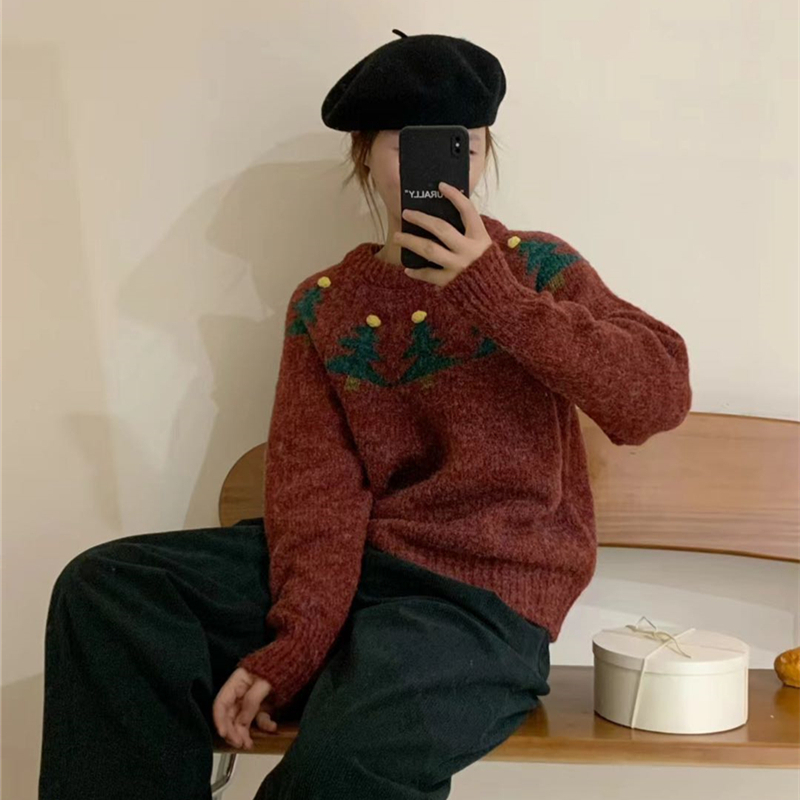 All-match autumn and winter tops christmas retro sweater