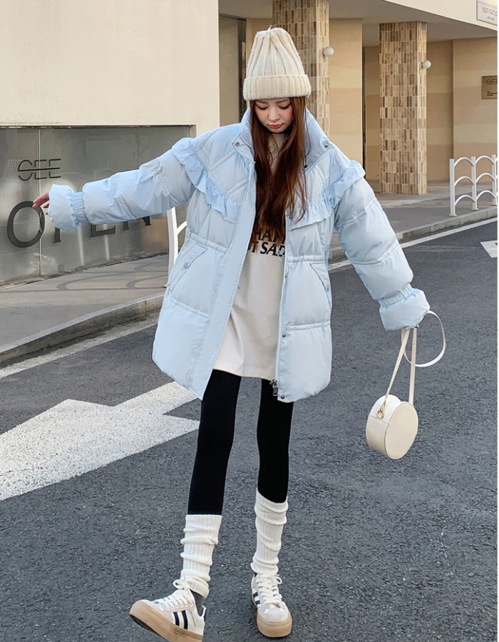 College style winter coat puff sleeve down coat for women