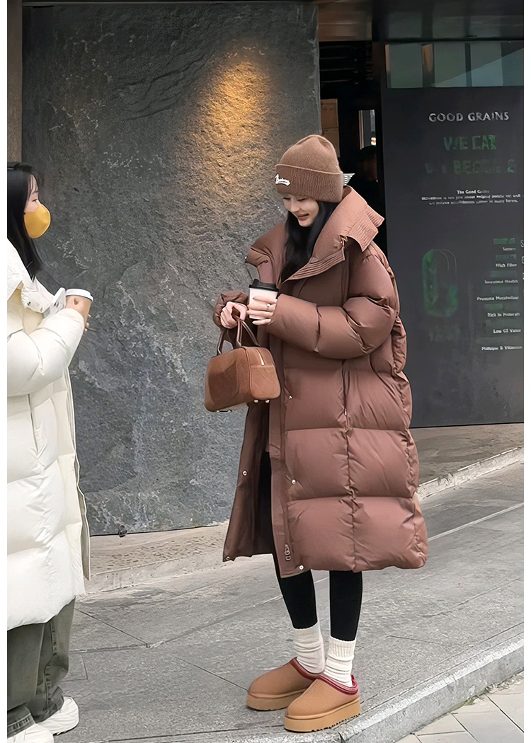 Thick long Korean style down coat lapel loose coat for women