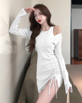 Knitted halter bottoming T-back package hip niche dress