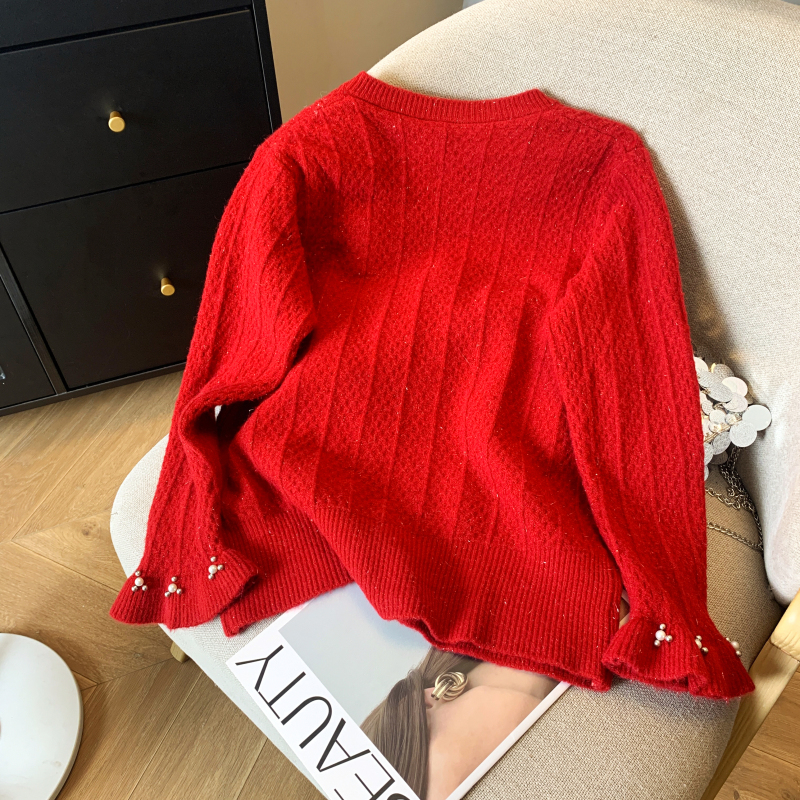 Lazy small fellow sweater red short coat for women