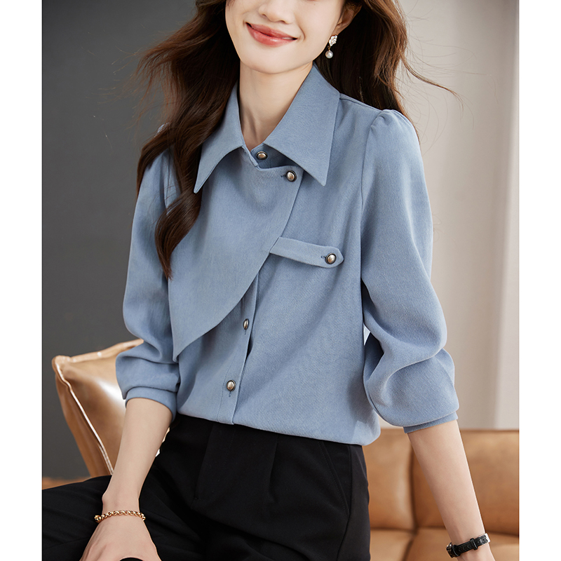 Spring loose Korean style long sleeve sueding shirt