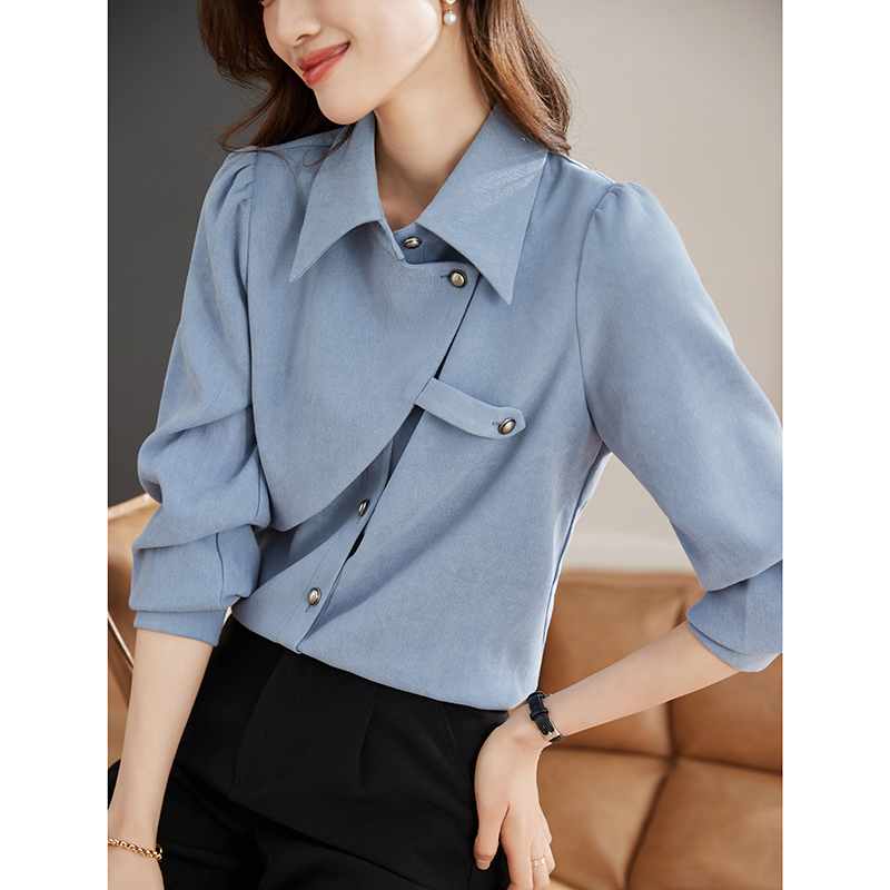 Spring loose Korean style long sleeve sueding shirt