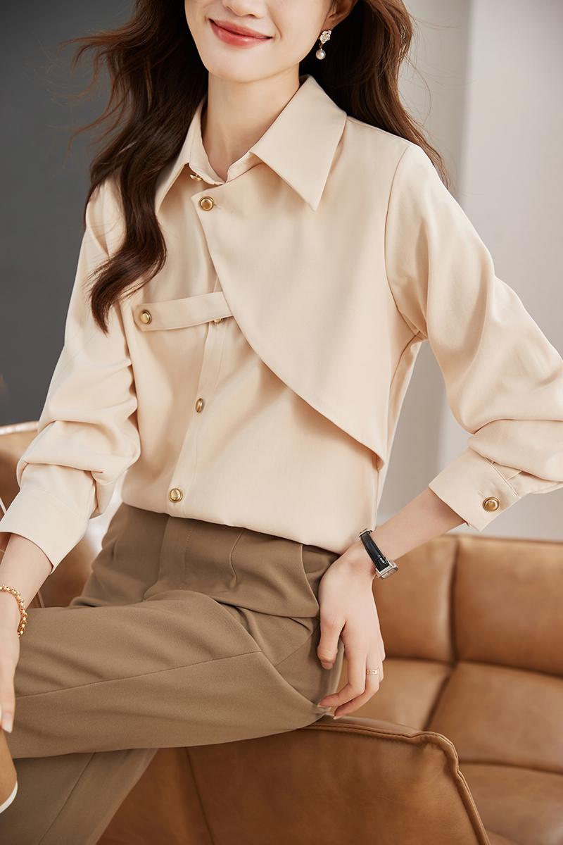 Sueding Korean style tops long sleeve shirt for women