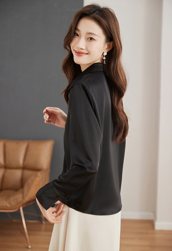 Spring all-match satin shirt V-neck Korean style tops