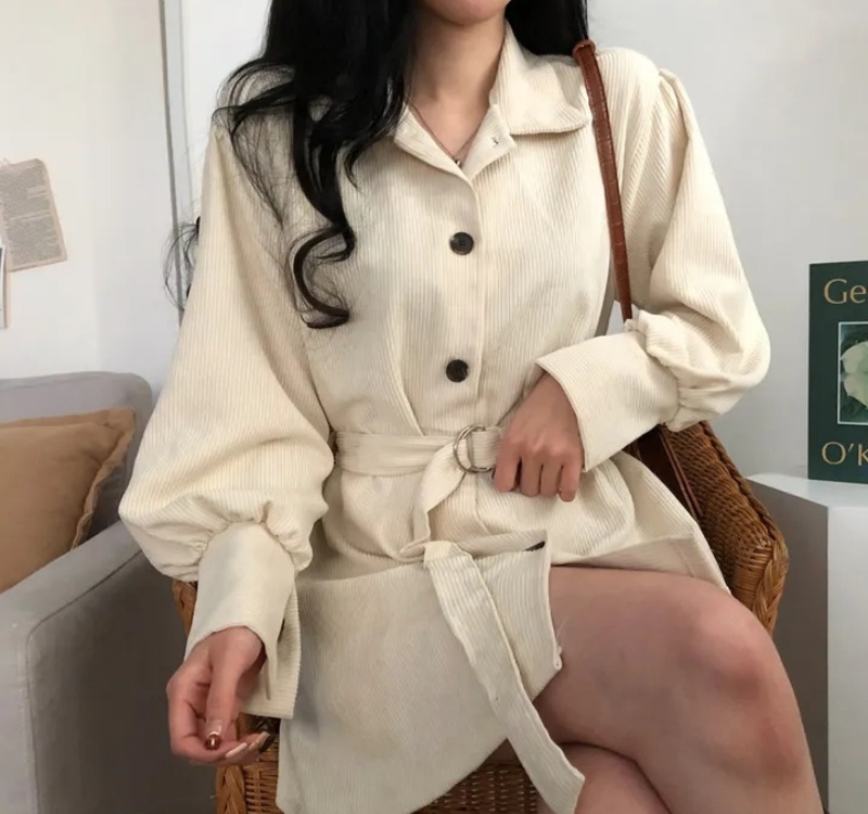 Corduroy niche single-breasted Korean style simple dress