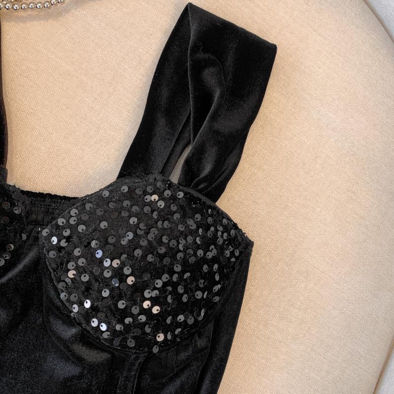 Sequins bottoming vest with chest pad beauty back tops