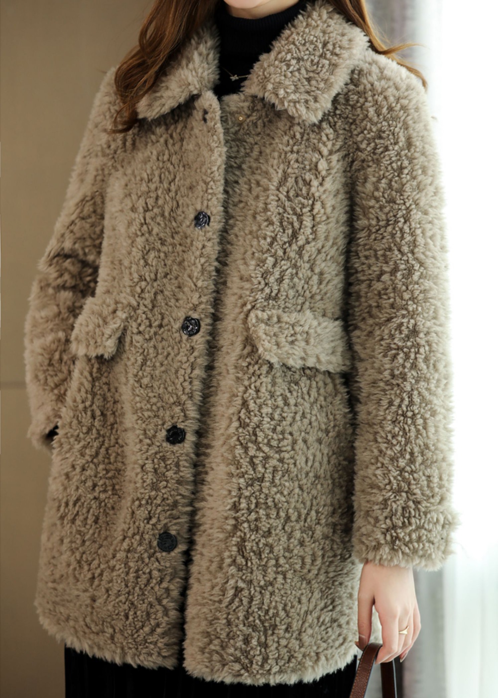 Lambs wool long fur coat winter coat