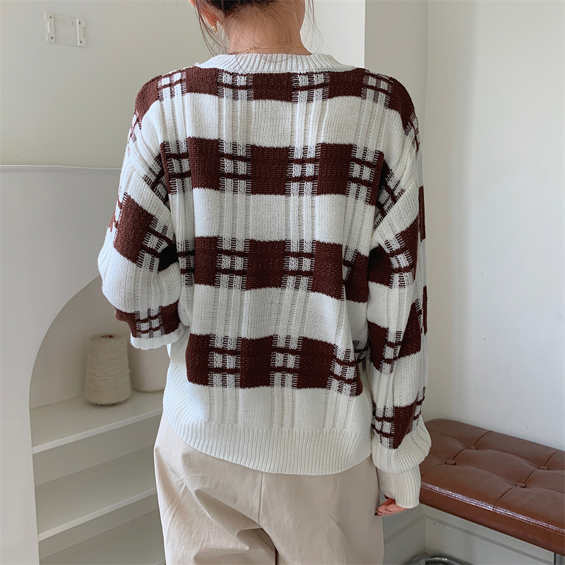 Inside the ride lazy round neck sweater stripe pullover thick tops