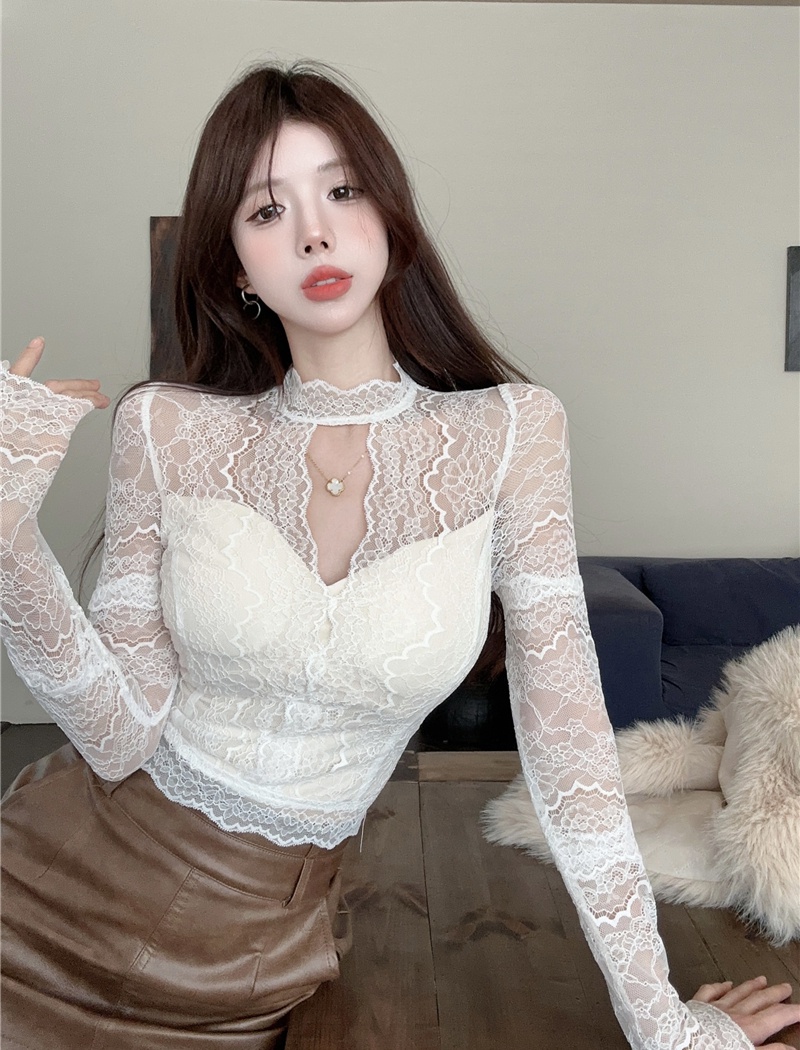 Slim long sleeve bottoming shirt lace pure tops
