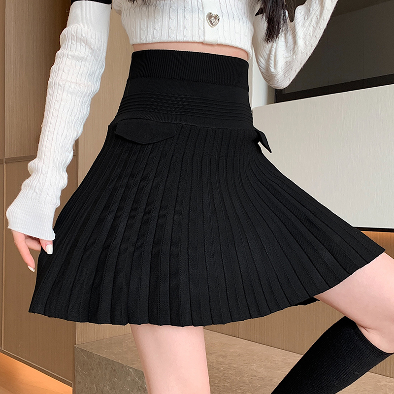 Woolen yarn high waist short skirt slim skirt