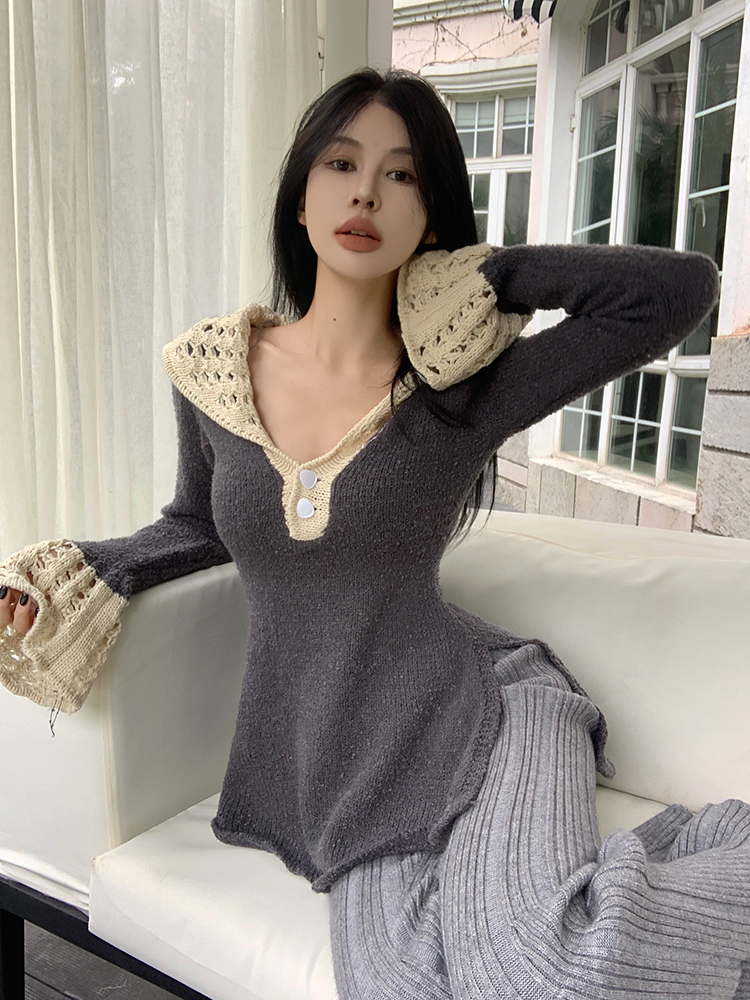 Autumn and winter flare pants sweater 2pcs set for women