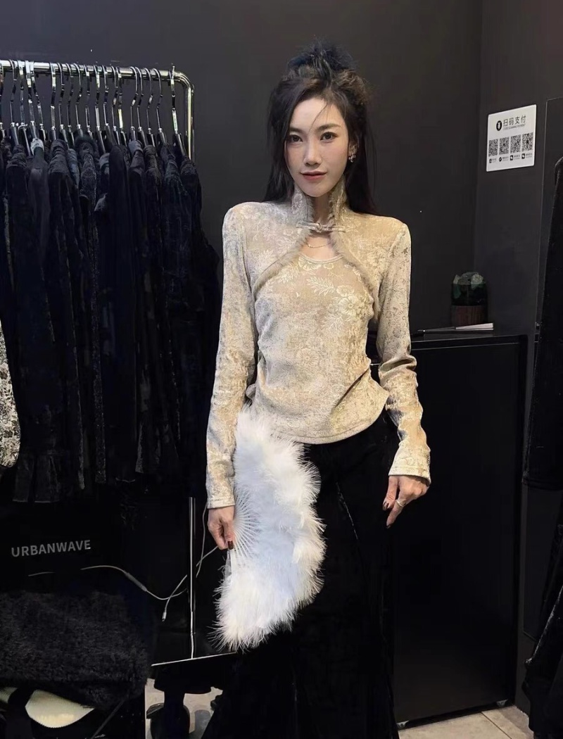 Winter cstand collar tops mink hair shirt for women