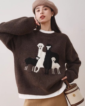 Winter lazy pullover tops round neck knitted sweater