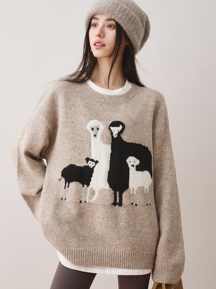 Winter lazy pullover tops round neck knitted sweater