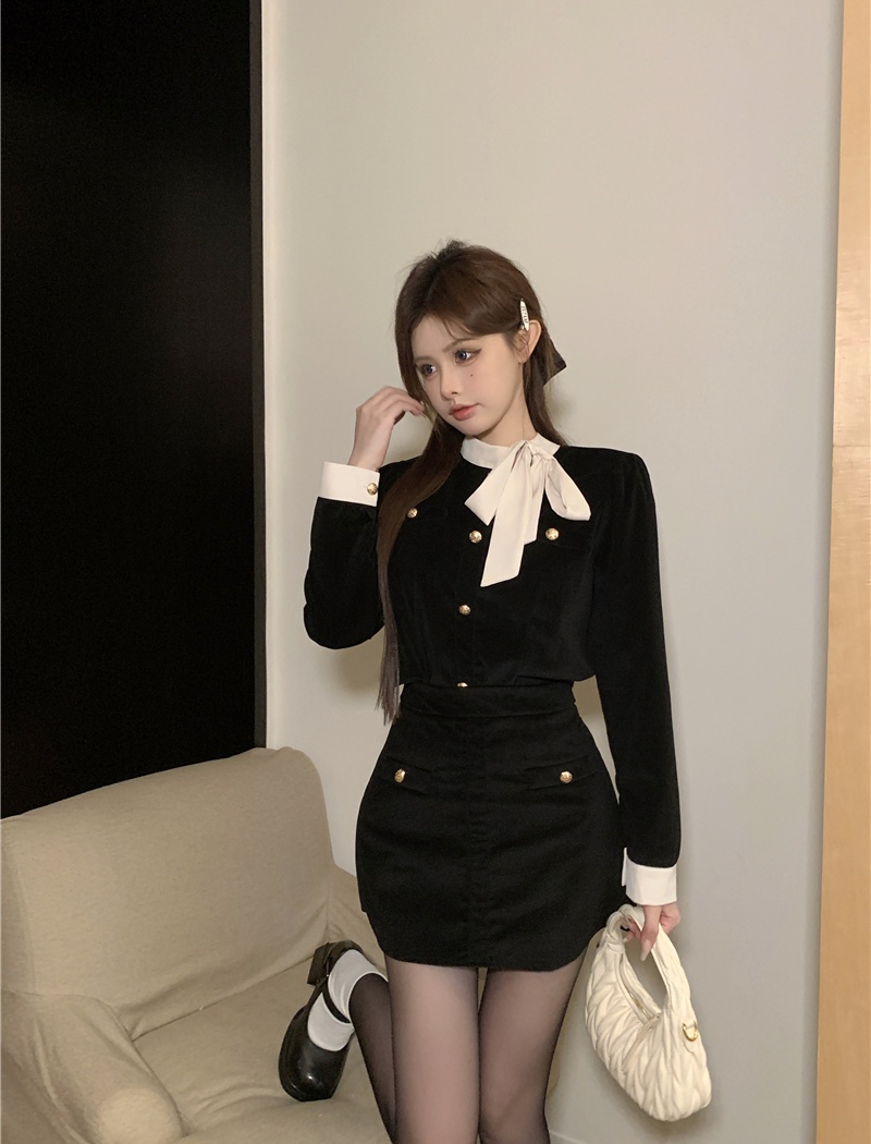 Fashion chanelstyle bow short skirt a set for women