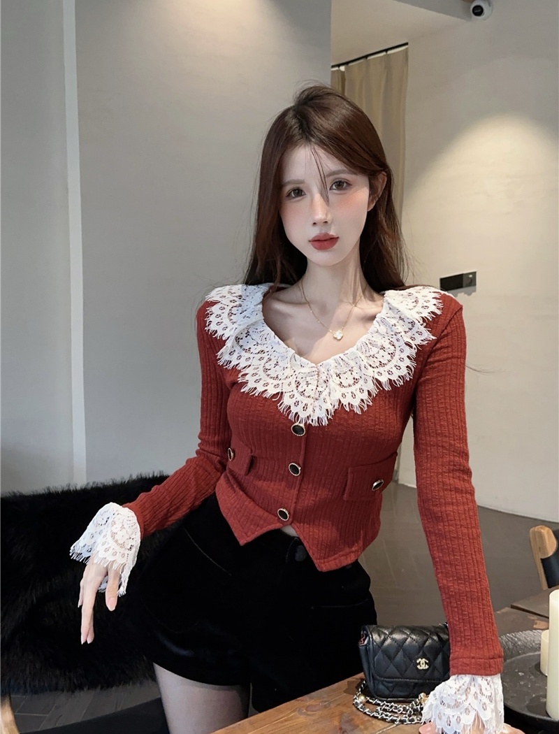Knitted spring niche cardigan lace sweet tops