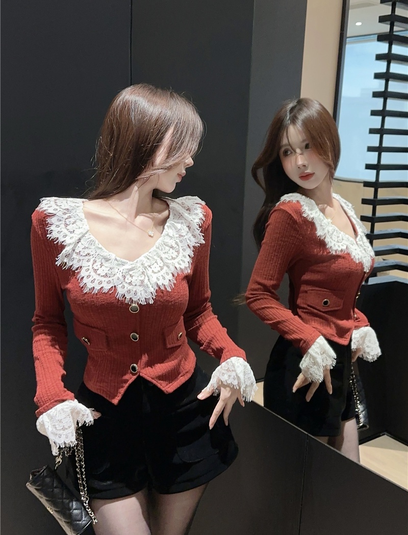 Knitted spring niche cardigan lace sweet tops