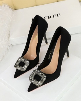 Satin low shoes metal buckles high-heeled shoes