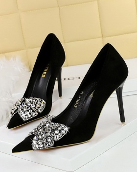 Pointed broadcloth shoes high-heeled low high-heeled shoes