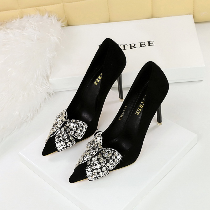 Pointed broadcloth shoes high-heeled low high-heeled shoes