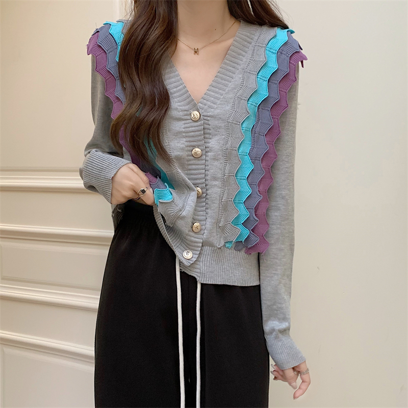 Knitted lace cardigan mixed colors tops for women