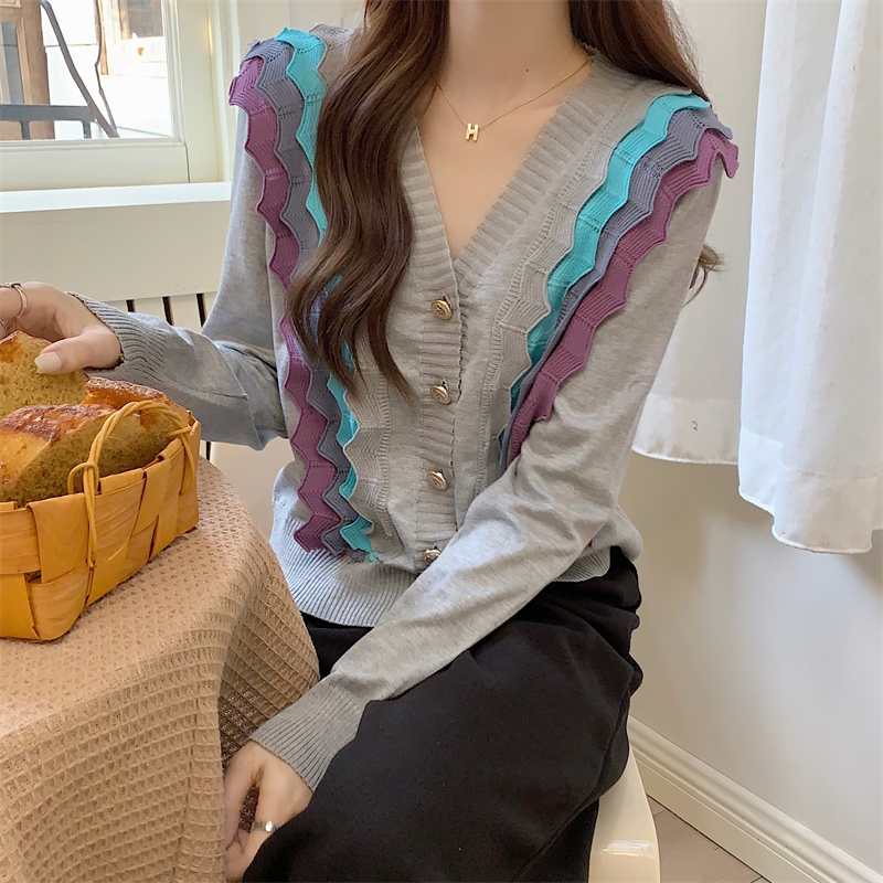 Knitted lace cardigan mixed colors tops for women