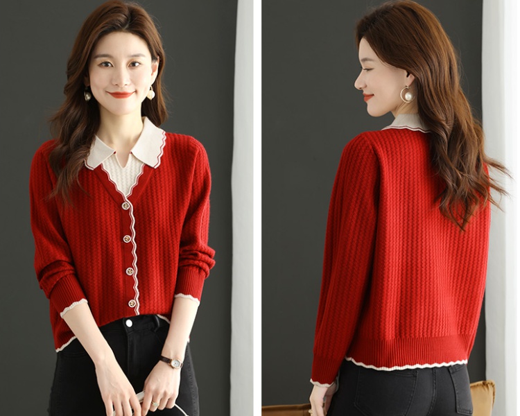 Fashion red sweater knitted short bottoming shirt for women