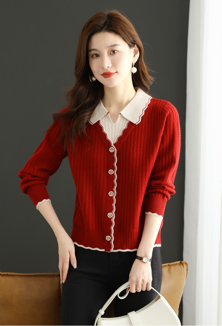 Fashion red sweater knitted short bottoming shirt for women