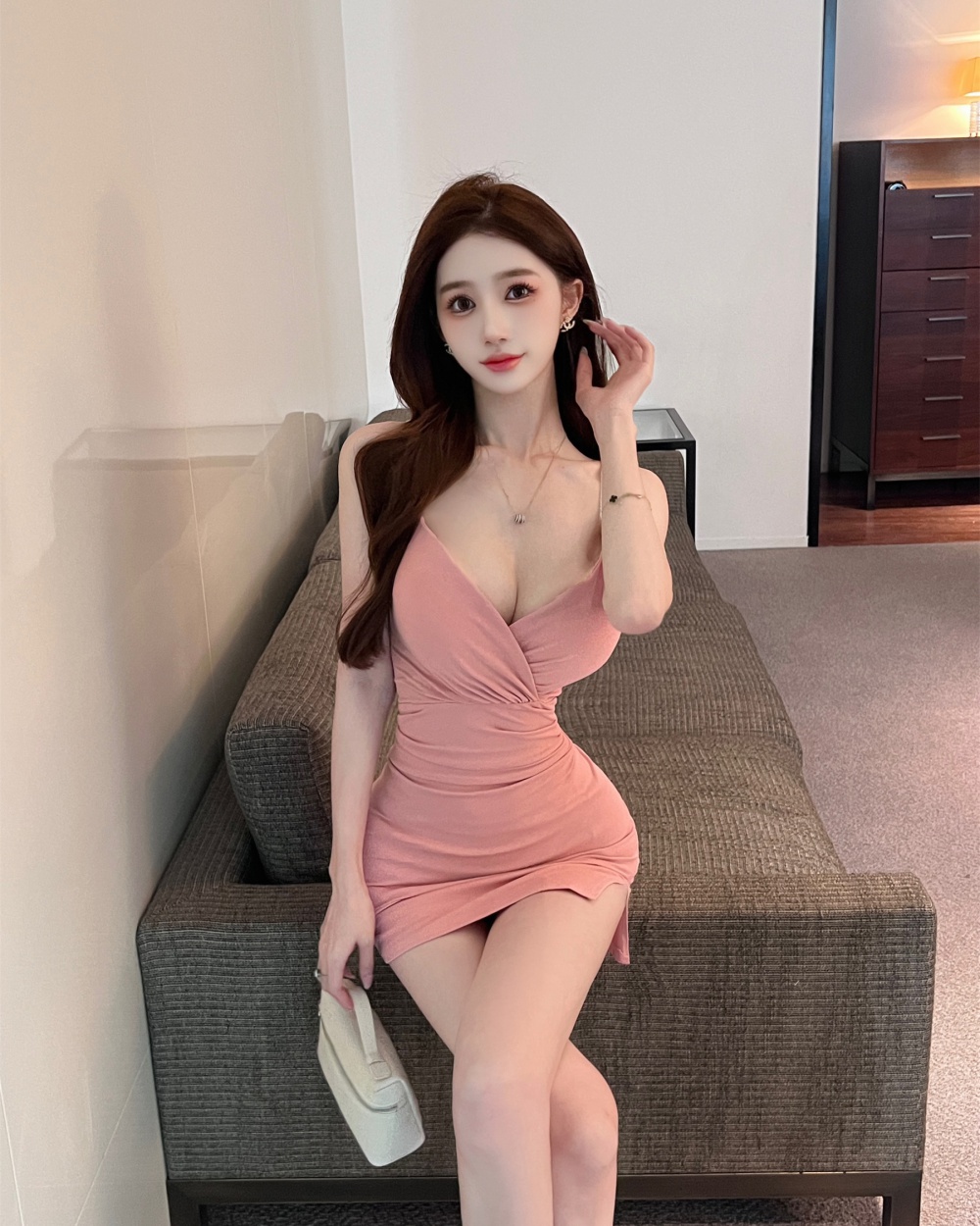 Cross low-cut bottoming V-neck tight sexy dress