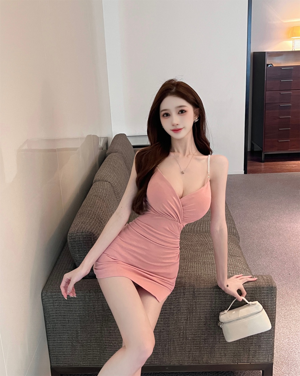 Cross low-cut bottoming V-neck tight sexy dress