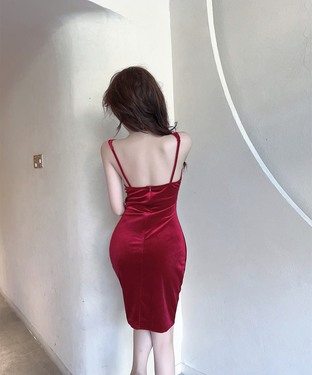Enticement hollow formal dress sling light luxury dress