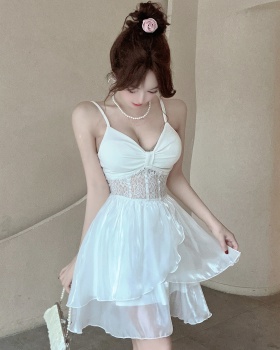 A-line white enticement lady dress halter bandage dress
