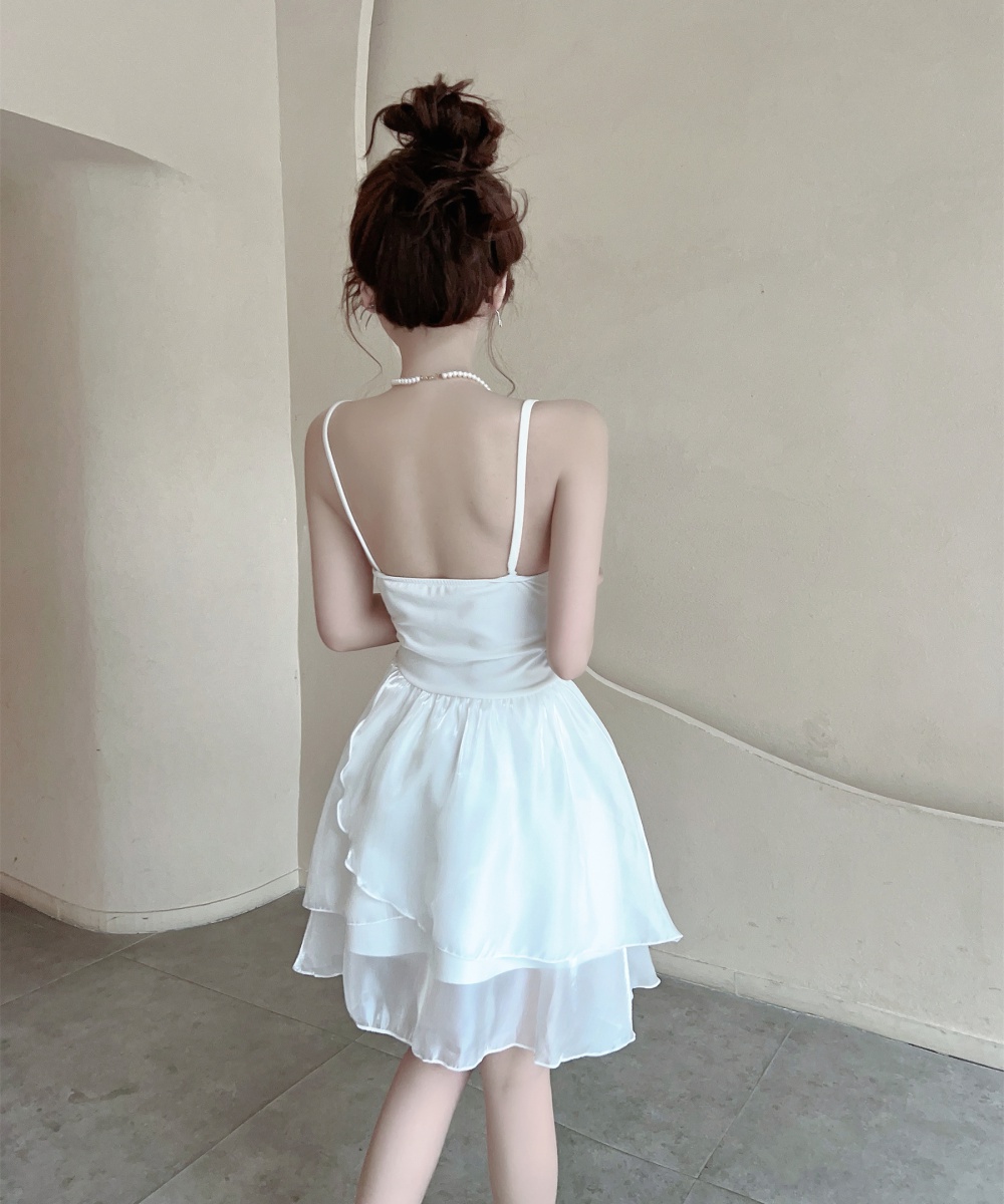 A-line white enticement lady dress halter bandage dress