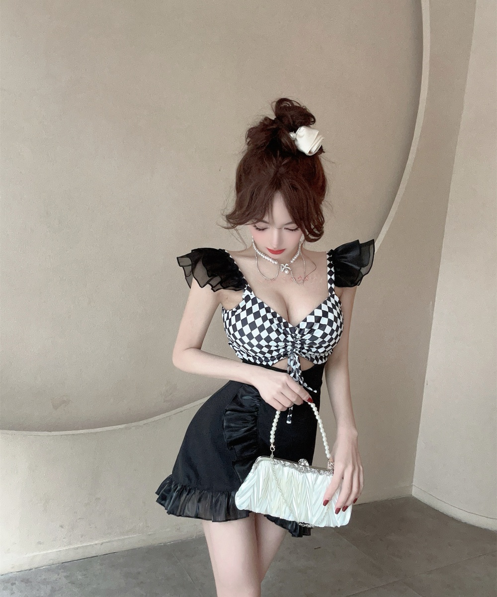 Jacquard low-cut short cheongsam lace lovely halter dress